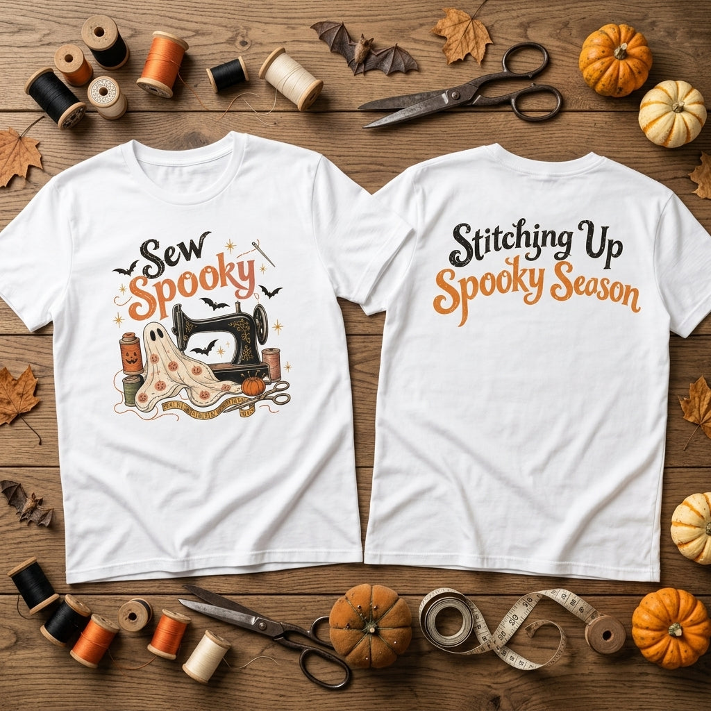 Sew Spooky Halloween Sewing Machine T-shirt Sweatshirt Hoodie - Cute Ghost Crafter Gift - mockup 2
