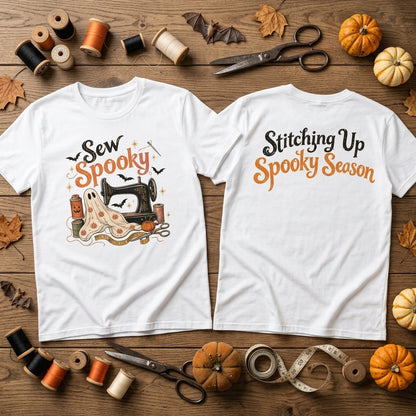 Sew Spooky Halloween Sewing Machine T-shirt Sweatshirt Hoodie - Cute Ghost Crafter Gift - mockup 2