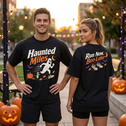 Haunted Miles Halloween Running T-shirt Sweatshirt Hoodie - Ghost Runner Fitness Gift - mockup 1