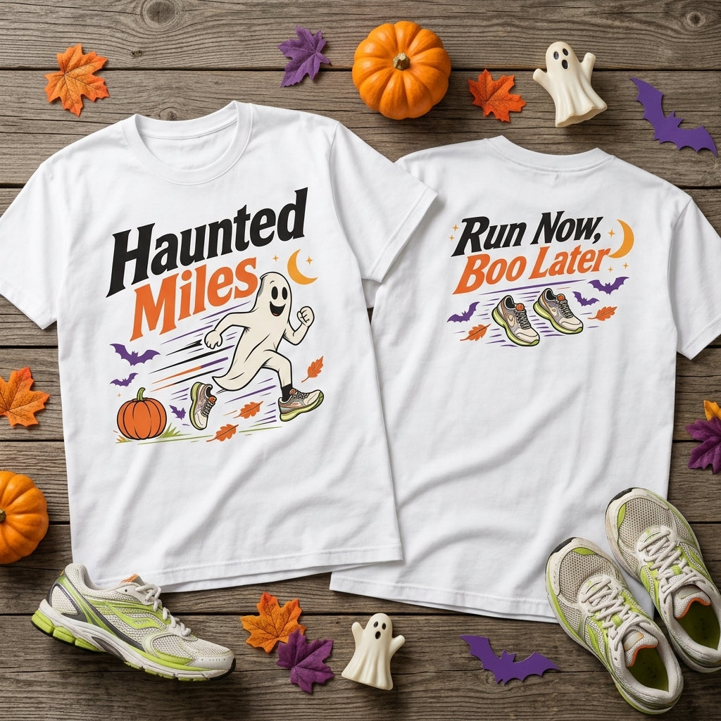 Haunted Miles Halloween Running T-shirt Sweatshirt Hoodie - Ghost Runner Fitness Gift - mockup 2