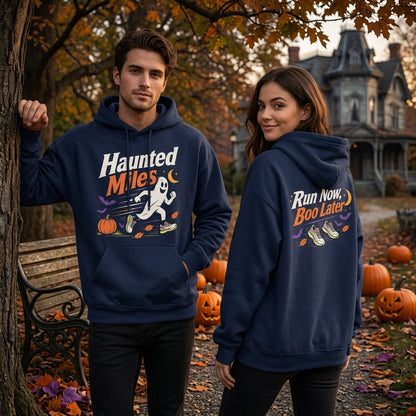 Haunted Miles Halloween Running T-shirt Sweatshirt Hoodie - Ghost Runner Fitness Gift - mockup 4