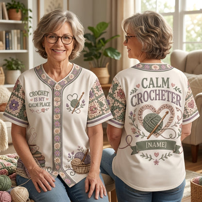 Personalized Crochet Is My Calm Place Baseball Jersey – Gift for Crocheters - mockup 2