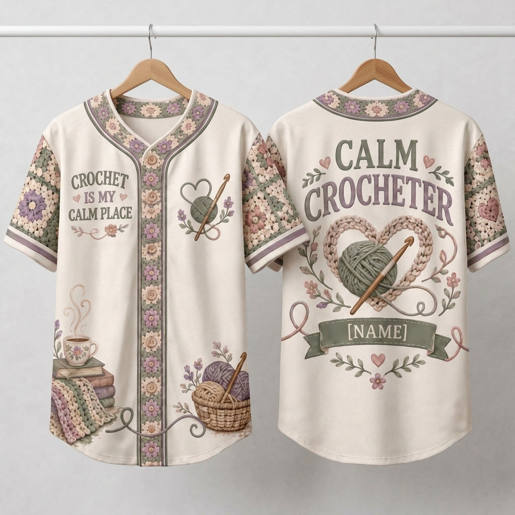 Personalized Crochet Is My Calm Place Baseball Jersey – Gift for Crocheters - mockup 3
