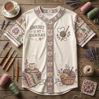 Personalized Crochet Is My Calm Place Baseball Jersey – Gift for Crocheters - mockup 4