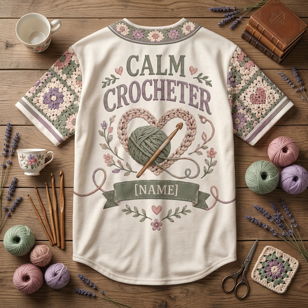 Personalized Crochet Is My Calm Place Baseball Jersey – Gift for Crocheters - mockup 5