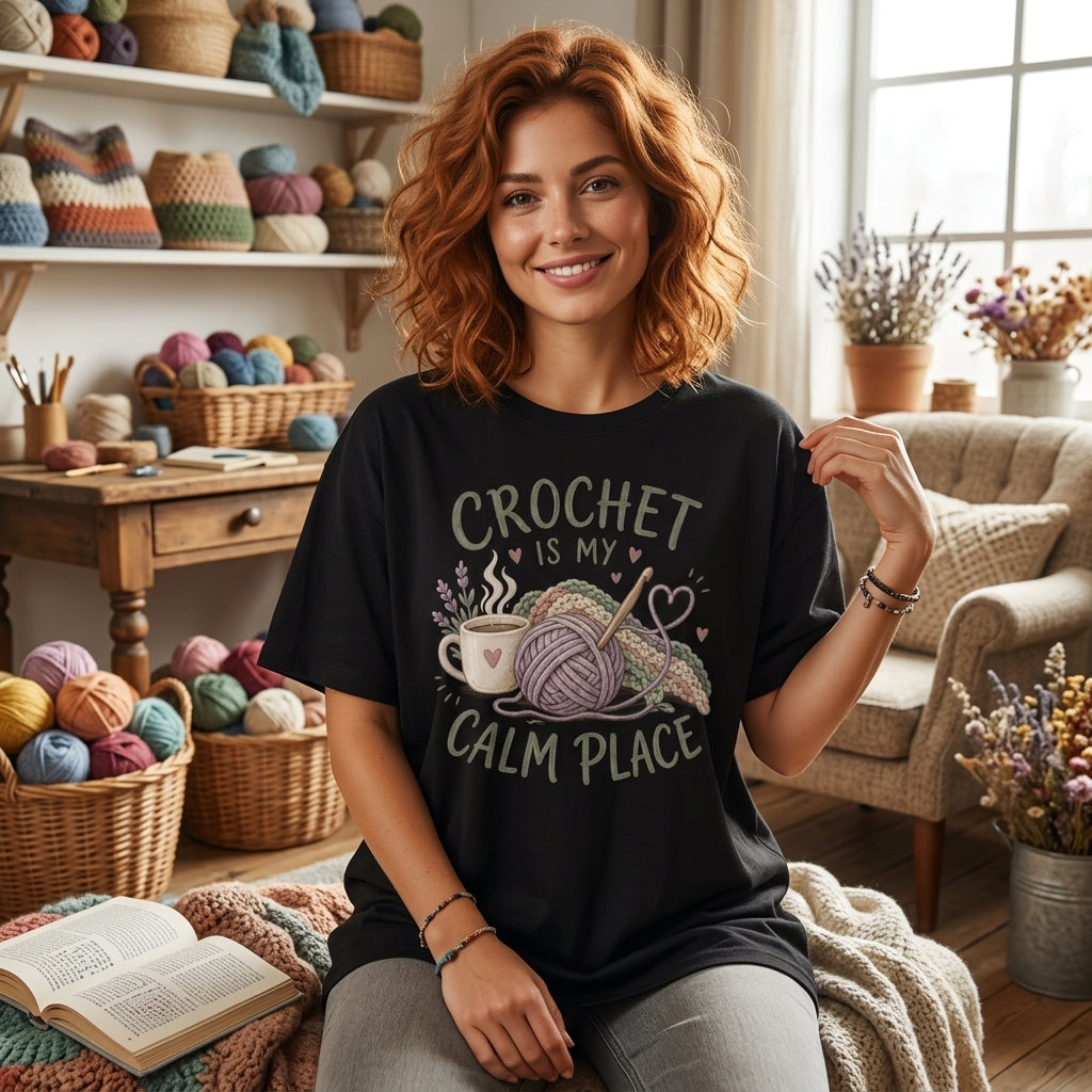 Crochet Is My Calm Place T-shirt Sweatshirt Hoodie – Cozy Yarn Lover Gift - mockup 1