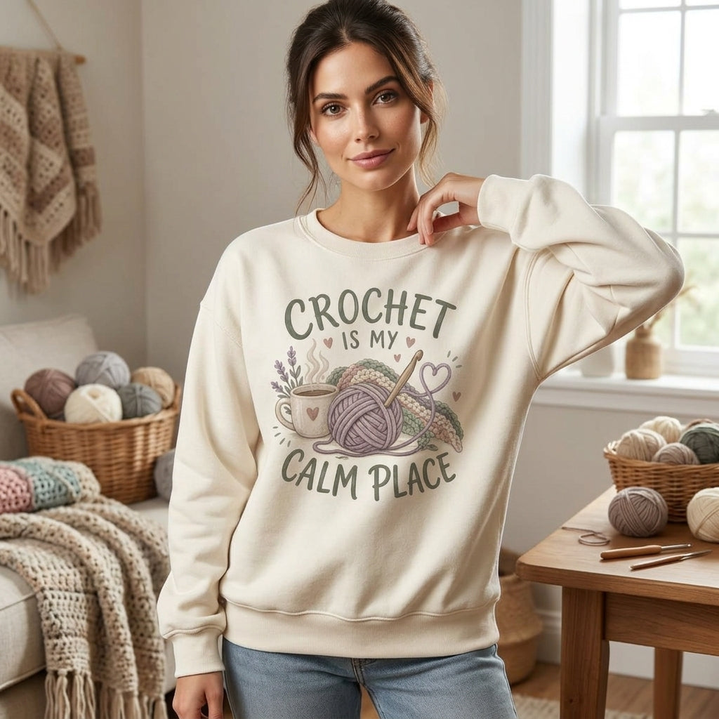 Crochet Is My Calm Place T-shirt Sweatshirt Hoodie – Cozy Yarn Lover Gift - mockup 2