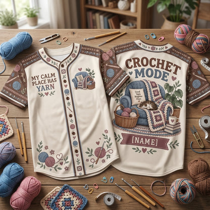 Personalized Introvert Crocheter Baseball Jersey - My Calm Place Has Yarn Gift - mockup 1
