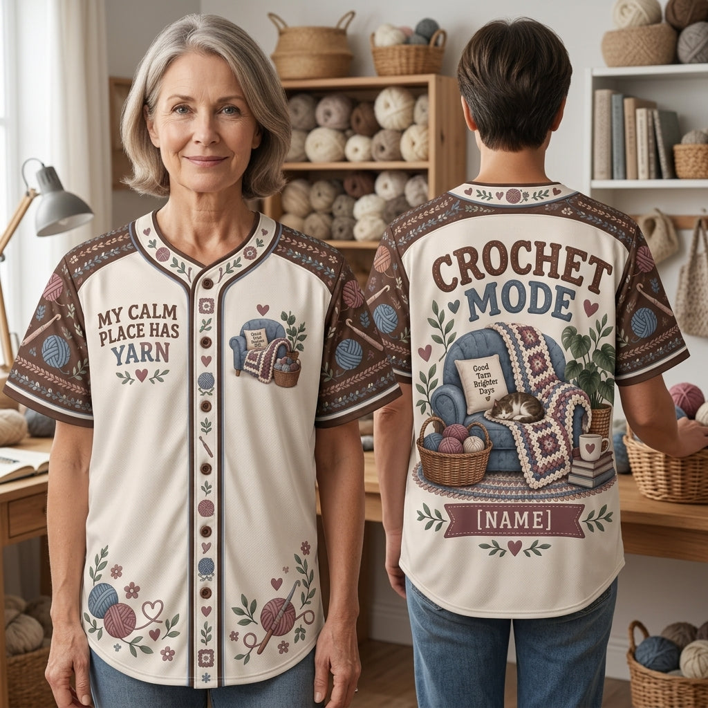 Personalized Introvert Crocheter Baseball Jersey - My Calm Place Has Yarn Gift - mockup 2