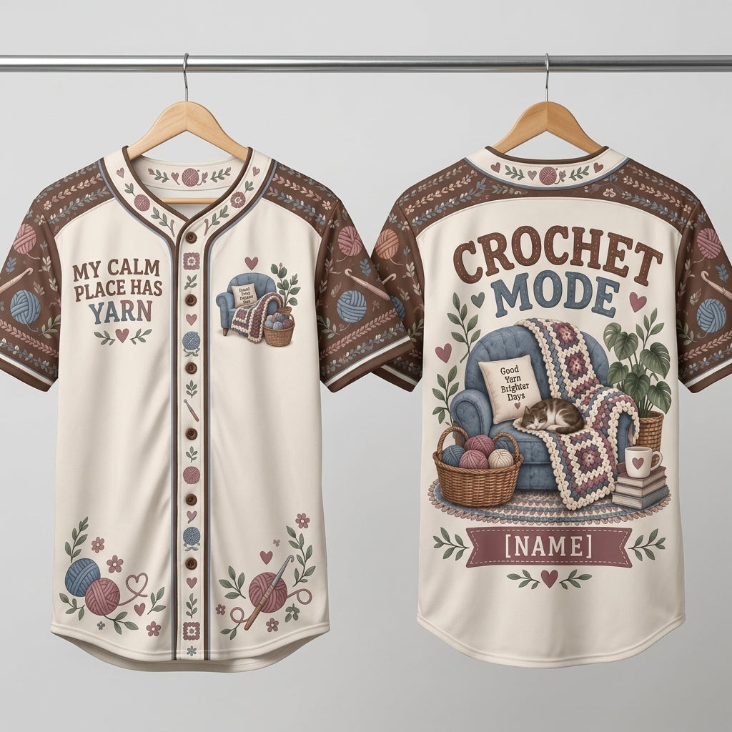 Personalized Introvert Crocheter Baseball Jersey - My Calm Place Has Yarn Gift - mockup 3