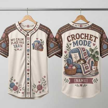 Personalized Introvert Crocheter Baseball Jersey - My Calm Place Has Yarn Gift - mockup 3