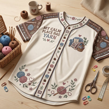 Personalized Introvert Crocheter Baseball Jersey - My Calm Place Has Yarn Gift - mockup 4