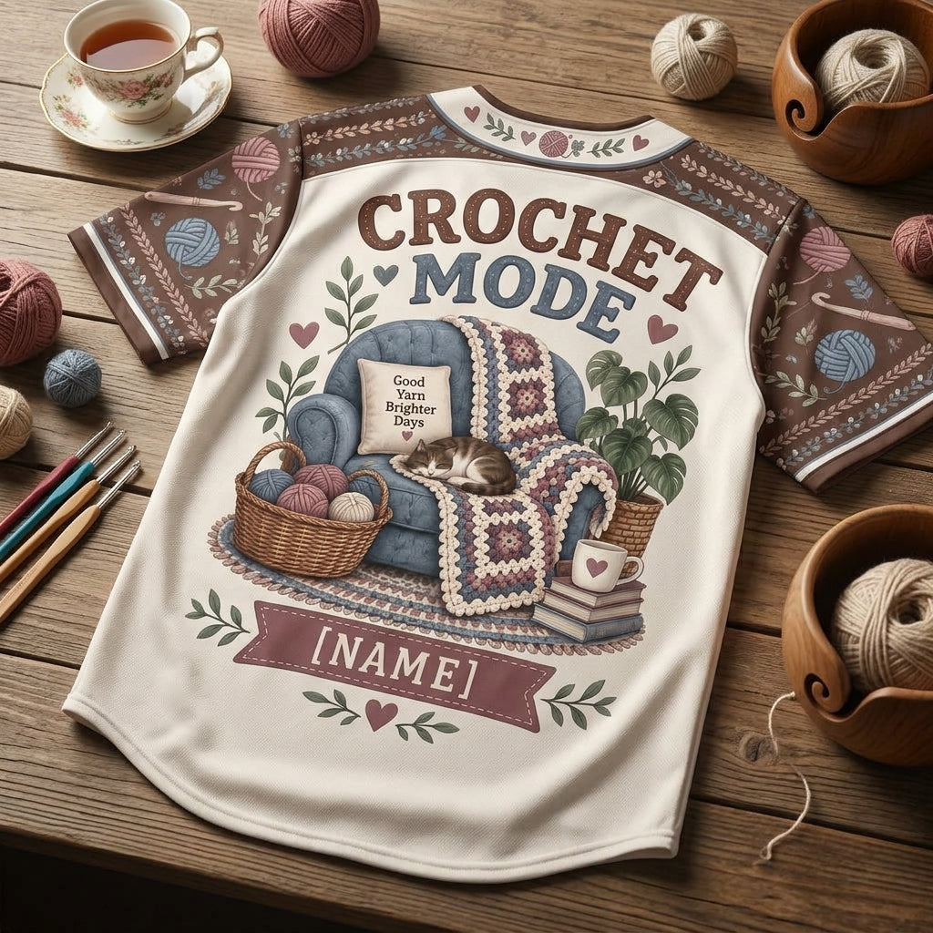 Personalized Introvert Crocheter Baseball Jersey - My Calm Place Has Yarn Gift - mockup 5