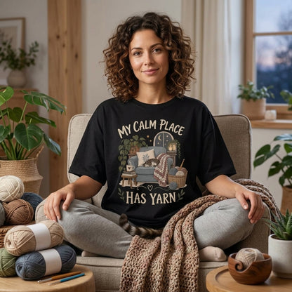 My Calm Place Has Yarn Introvert Crocheter T-shirt Sweatshirt Hoodie – Cozy Crafting Gift - mockup 1