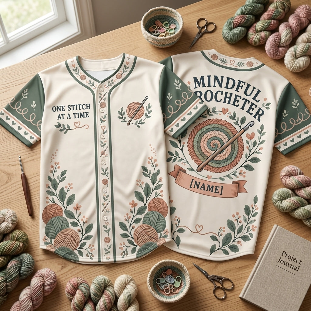 Personalized Mindful Crocheter Baseball Jersey - Custom Yarn Craft Gift - mockup 1