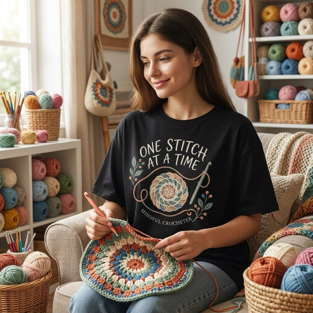 Mindful Crocheter One Stitch At A Time T-shirt Sweatshirt Hoodie - mockup 1