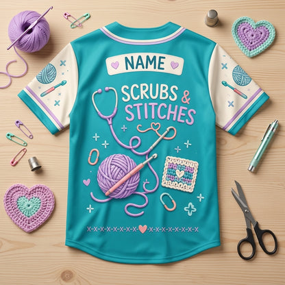 Personalized Crochet Nurse Baseball Jersey - Scrubs & Stitches Off Duty Gift - mockup 5