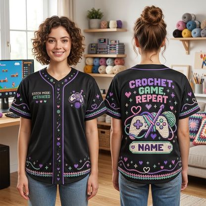 Personalized Crochet Gamer Baseball Jersey - Stitch Mode Activated Gaming Gift - mockup 2