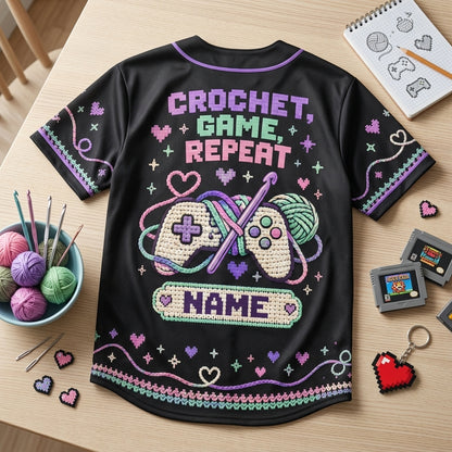 Personalized Crochet Gamer Baseball Jersey - Stitch Mode Activated Gaming Gift - mockup 5