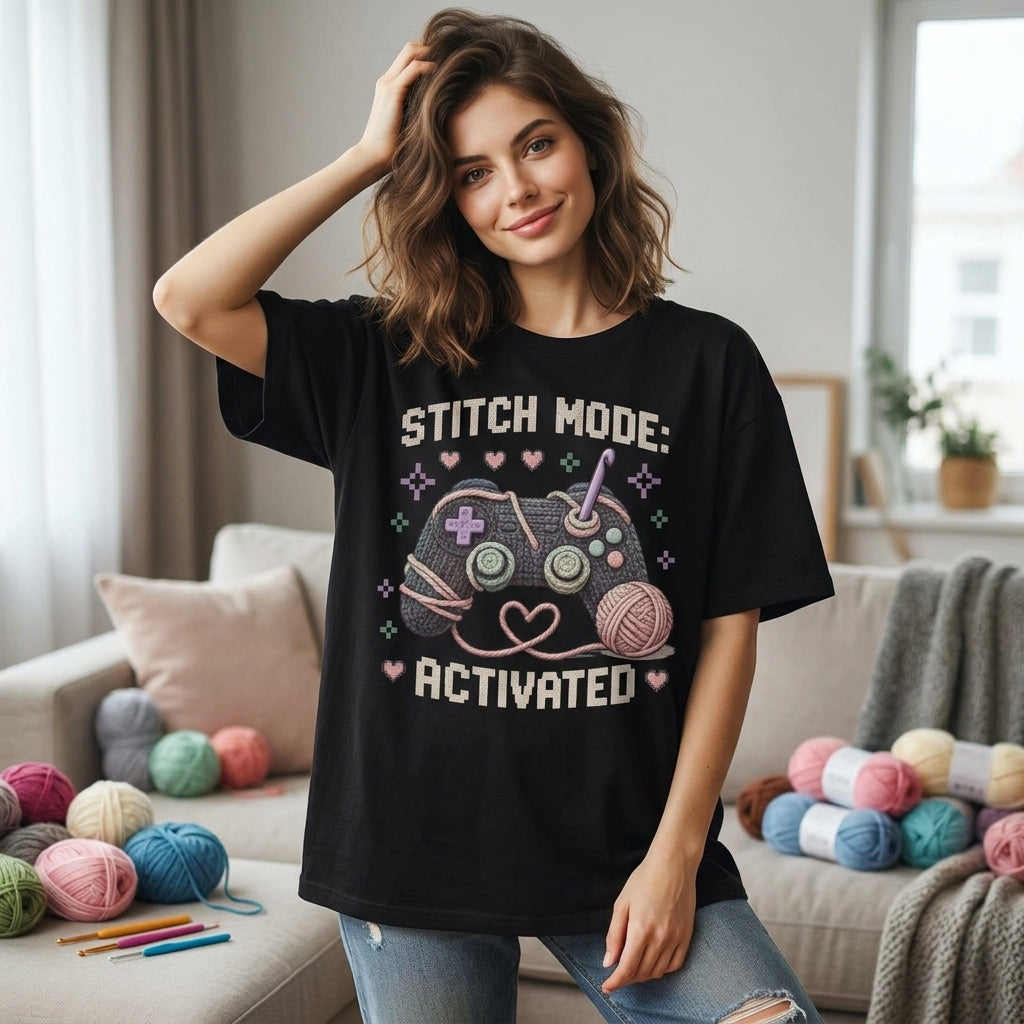 Stitch Mode Activated Gamer T-shirt Sweatshirt Hoodie – Introvert Crocheter Gift - mockup 1