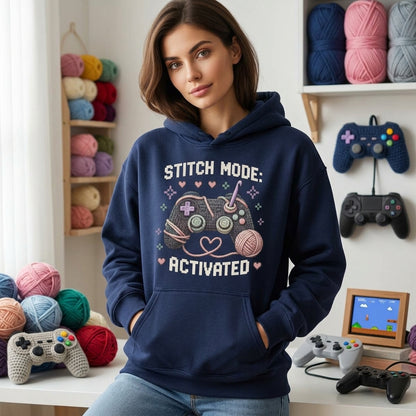 Stitch Mode Activated Gamer T-shirt Sweatshirt Hoodie – Introvert Crocheter Gift - mockup 3