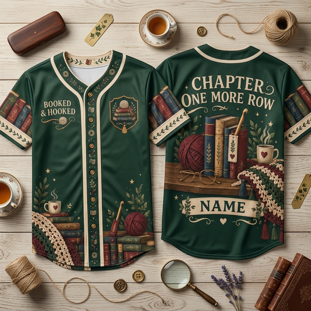 Personalized Crochet Librarian Baseball Jersey - Booked & Hooked Gift for Crafters - mockup 1