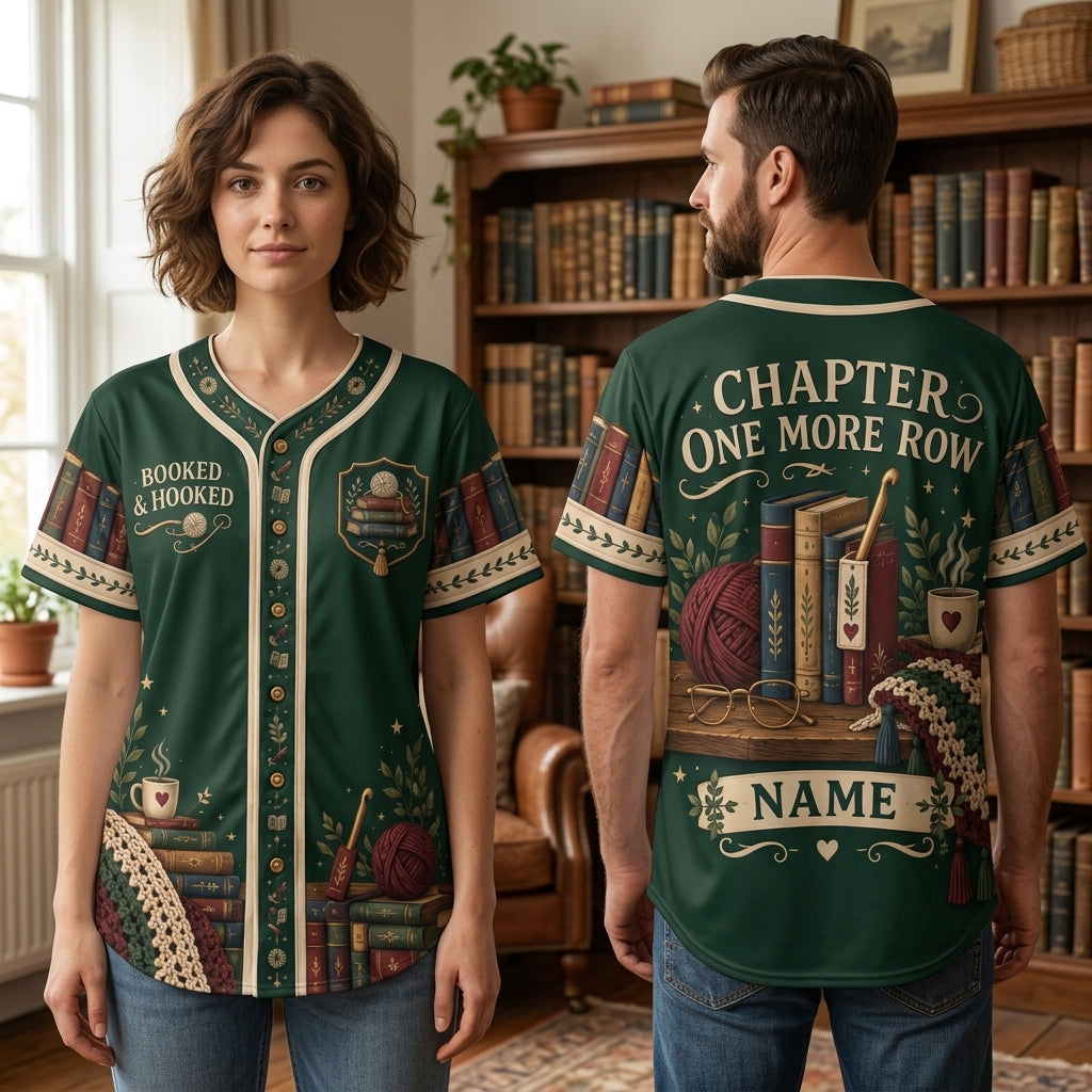 Personalized Crochet Librarian Baseball Jersey - Booked & Hooked Gift for Crafters - mockup 2