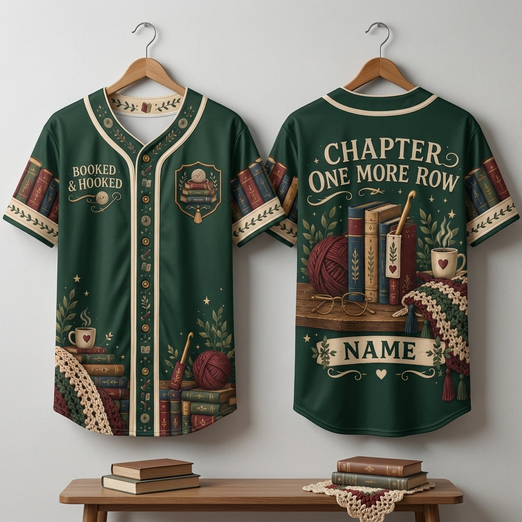 Personalized Crochet Librarian Baseball Jersey - Booked & Hooked Gift for Crafters - mockup 3