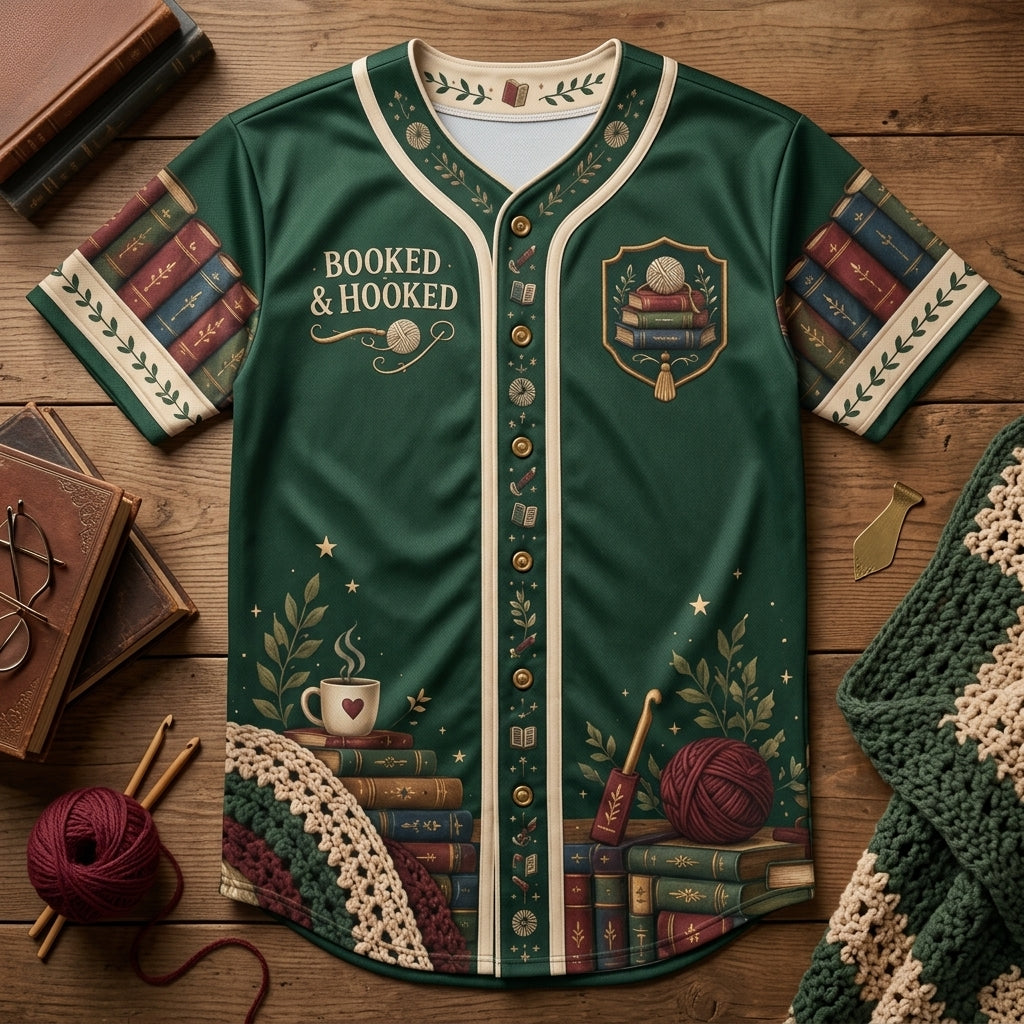 Personalized Crochet Librarian Baseball Jersey - Booked & Hooked Gift for Crafters - mockup 4