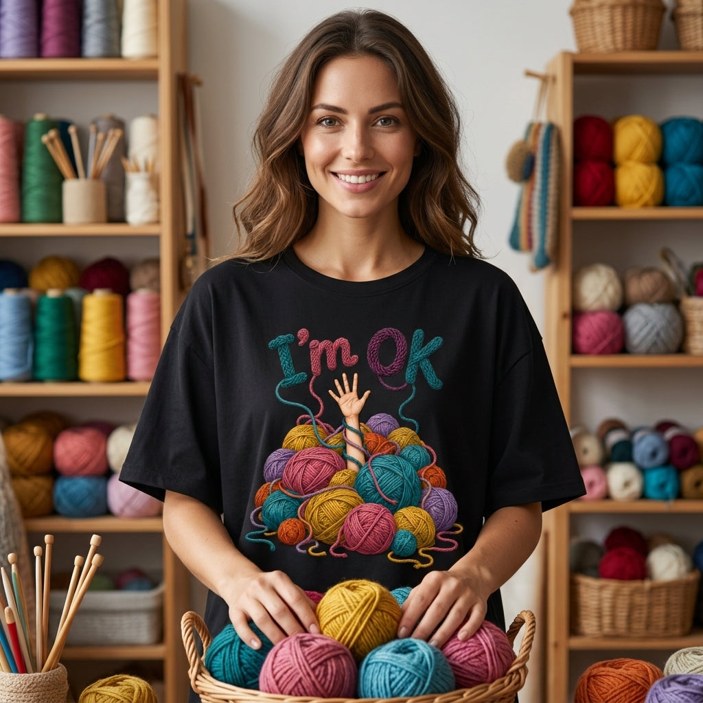 Funny Crochet I'm OK Yarn Pile T-shirt Sweatshirt Hoodie – Gift for Yarn Lovers - mockup 1