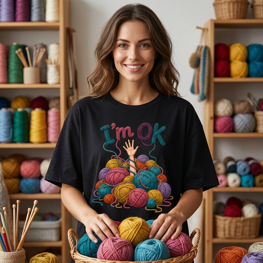 Funny Crochet I'm OK Yarn Pile T-shirt Sweatshirt Hoodie – Gift for Yarn Lovers - mockup 1
