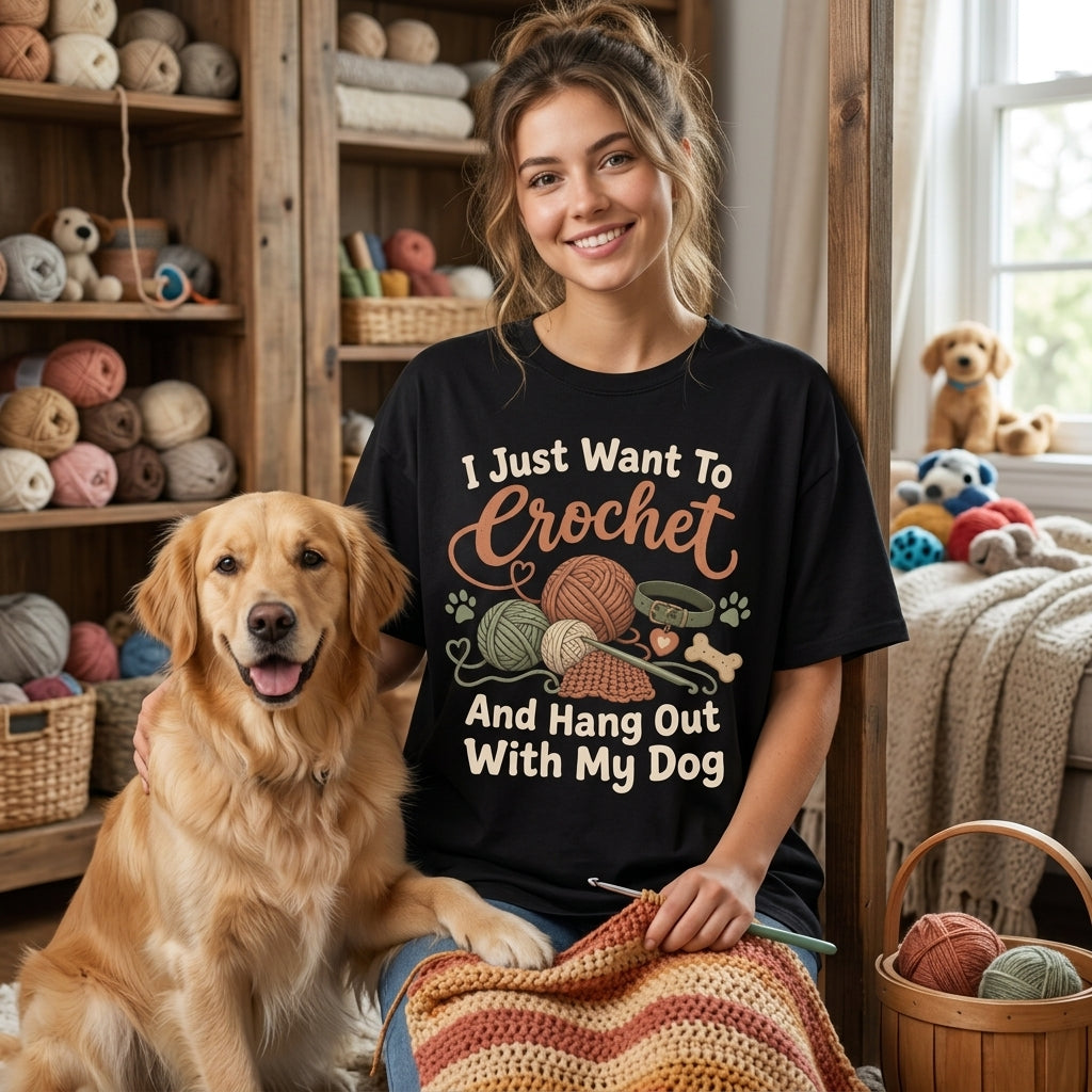 I Just Want To Crochet And Hang Out With My Dog T-shirt Sweatshirt Hoodie – Gift for Crafters - mockup 1