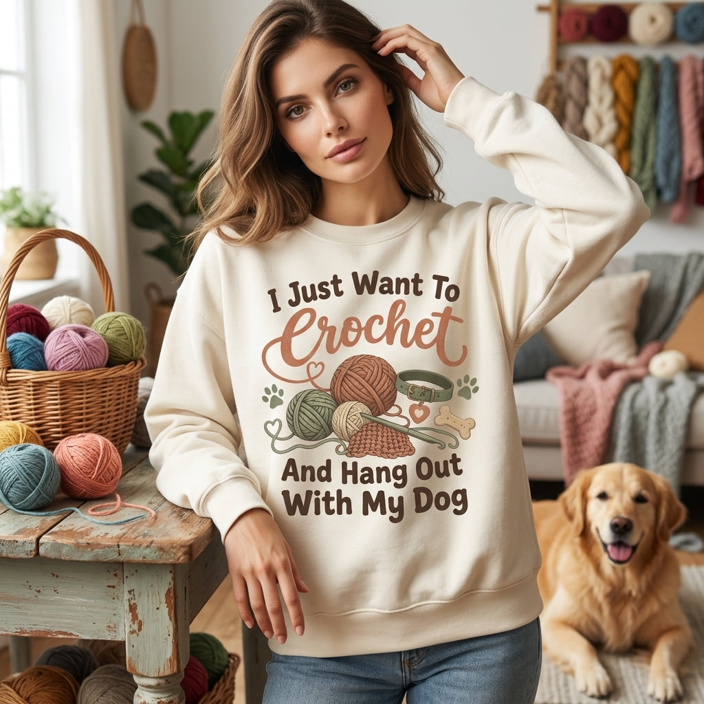 I Just Want To Crochet And Hang Out With My Dog T-shirt Sweatshirt Hoodie – Gift for Crafters - mockup 2