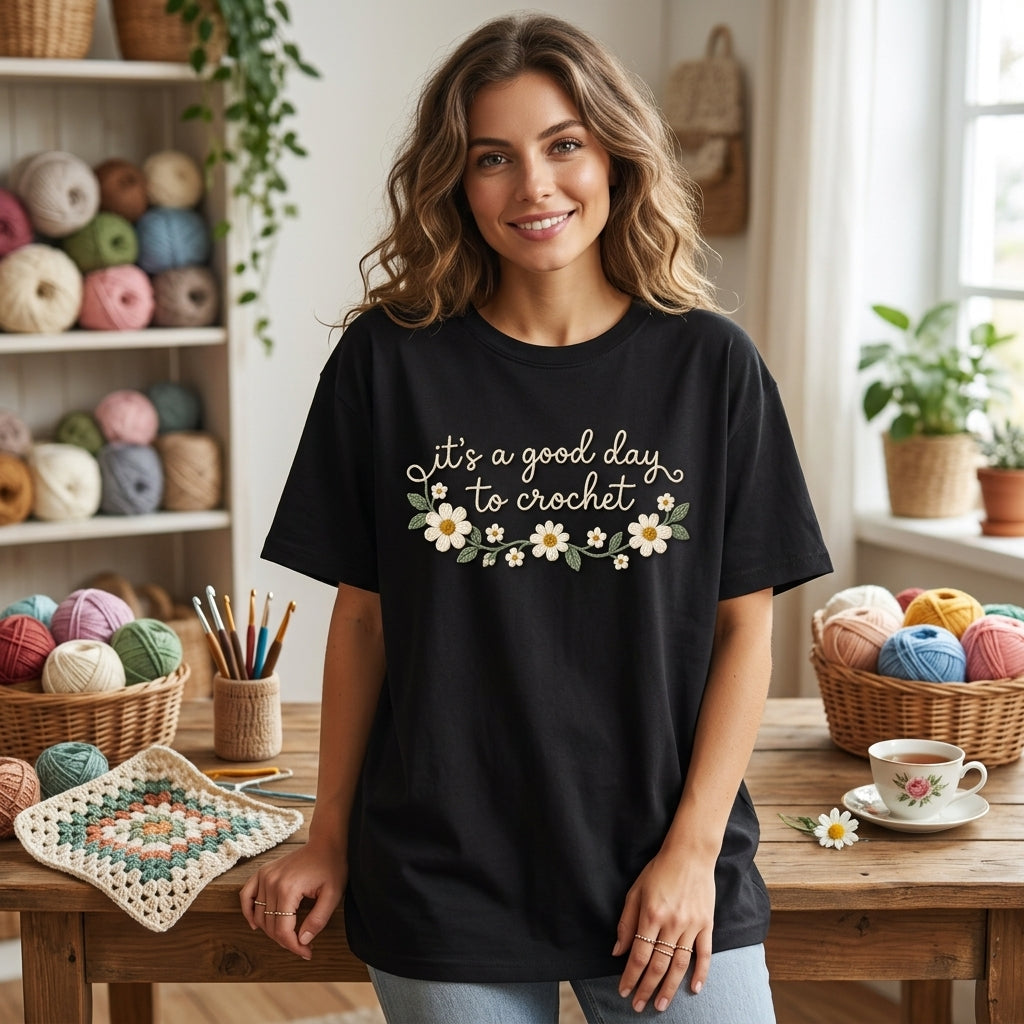 It's a Good Day to Crochet Floral T-shirt Sweatshirt Hoodie – Cute Gift for Crafters - mockup 1