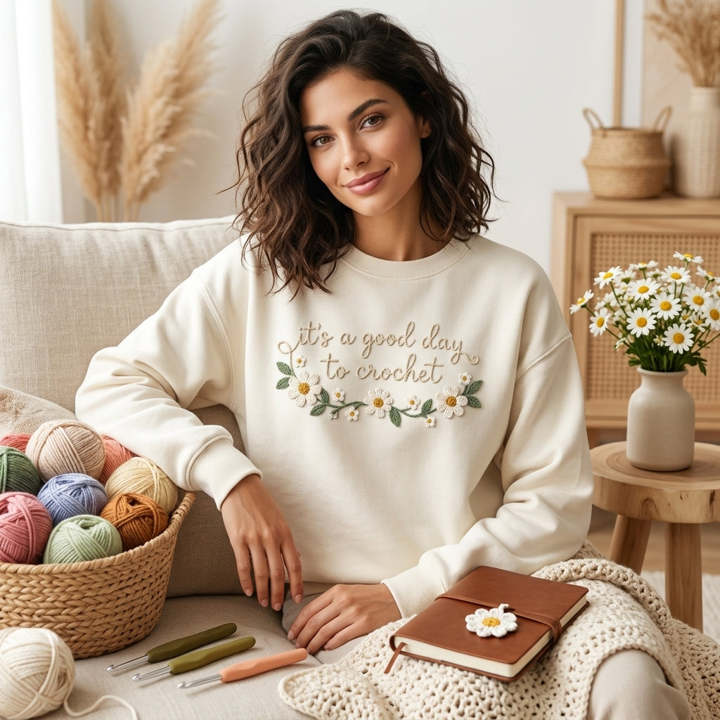 It's a Good Day to Crochet Floral T-shirt Sweatshirt Hoodie – Cute Gift for Crafters - mockup 2