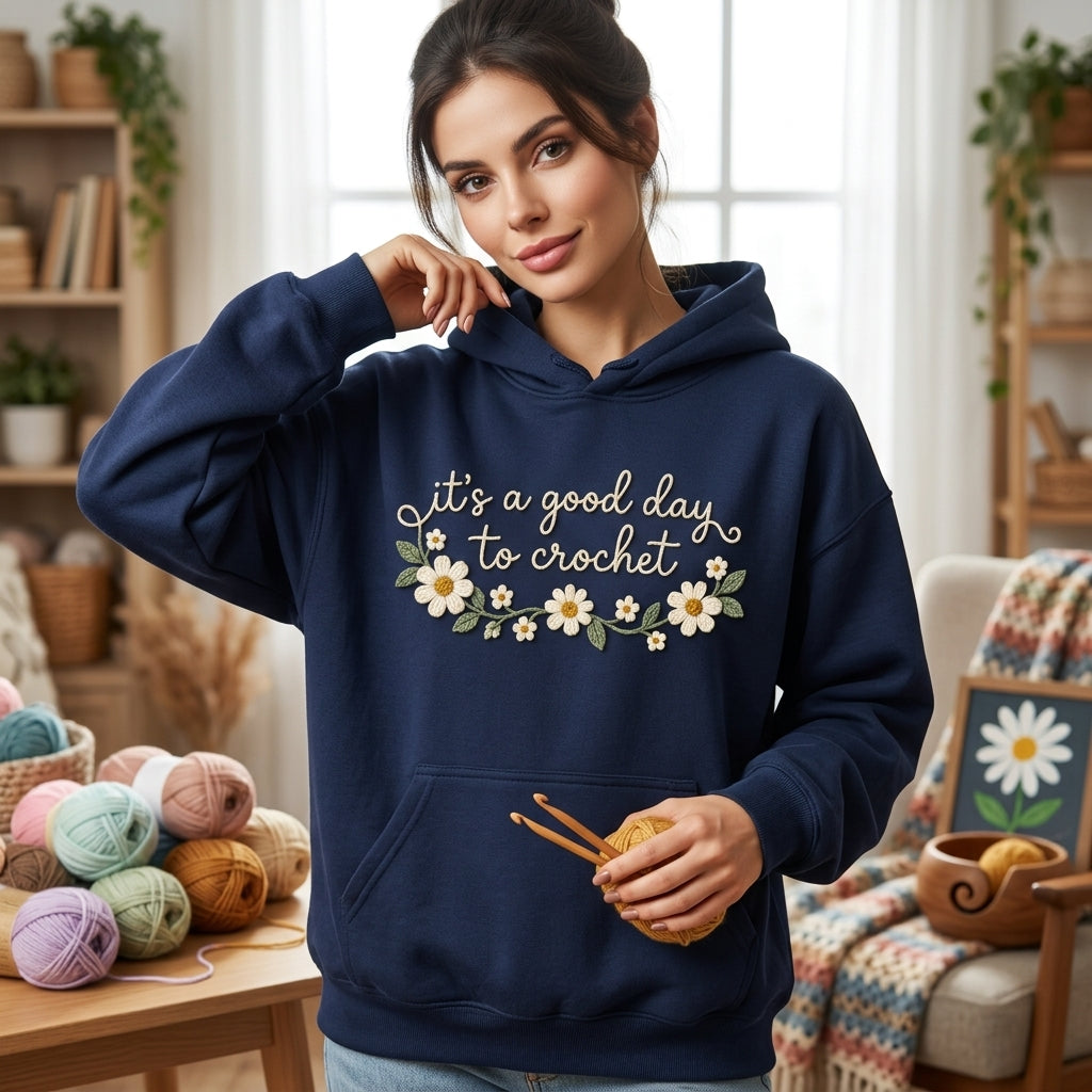 It's a Good Day to Crochet Floral T-shirt Sweatshirt Hoodie – Cute Gift for Crafters - mockup 3