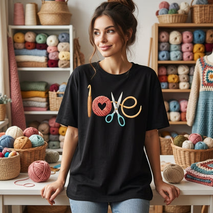 Crochet Love Yarn and Scissors T-shirt Sweatshirt Hoodie – Creative Gift for Knitting Lover - mockup 1