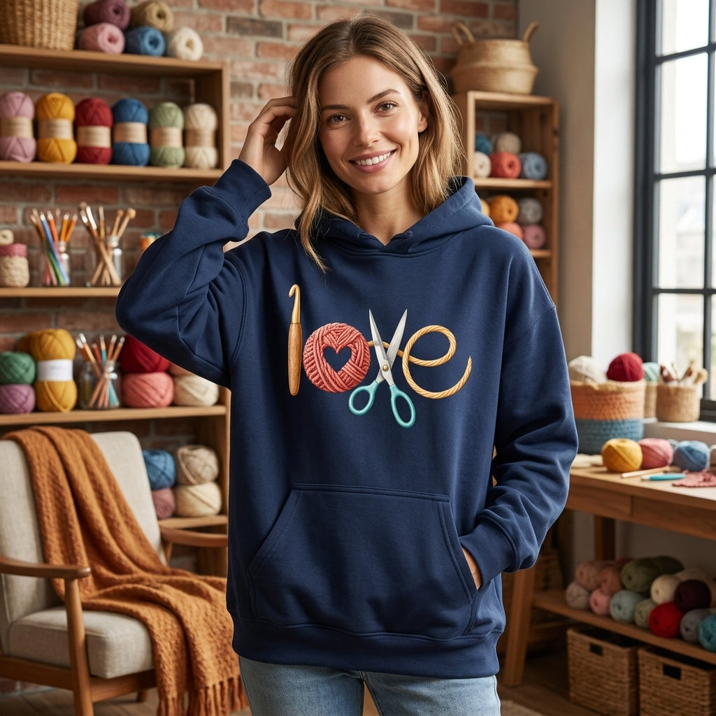 Crochet Love Yarn and Scissors T-shirt Sweatshirt Hoodie – Creative Gift for Knitting Lover - mockup 3