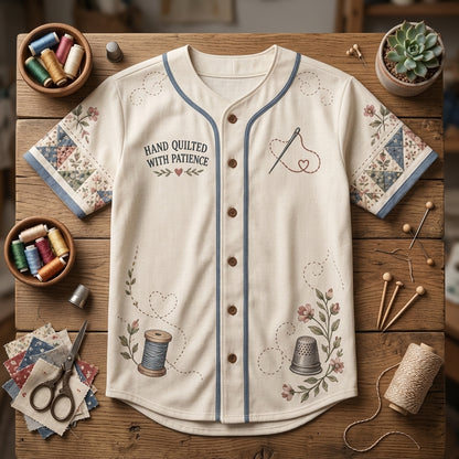 Custom Hand Quilting Slow Stitches & Warm Stories Baseball Jersey for Quilters - mockup 4