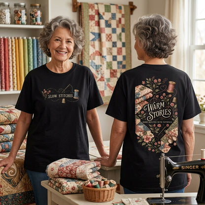 Hand Quilting Warm Stories T-shirt Sweatshirt Hoodie – Vintage Sewing Gift for Quilters - mockup 1