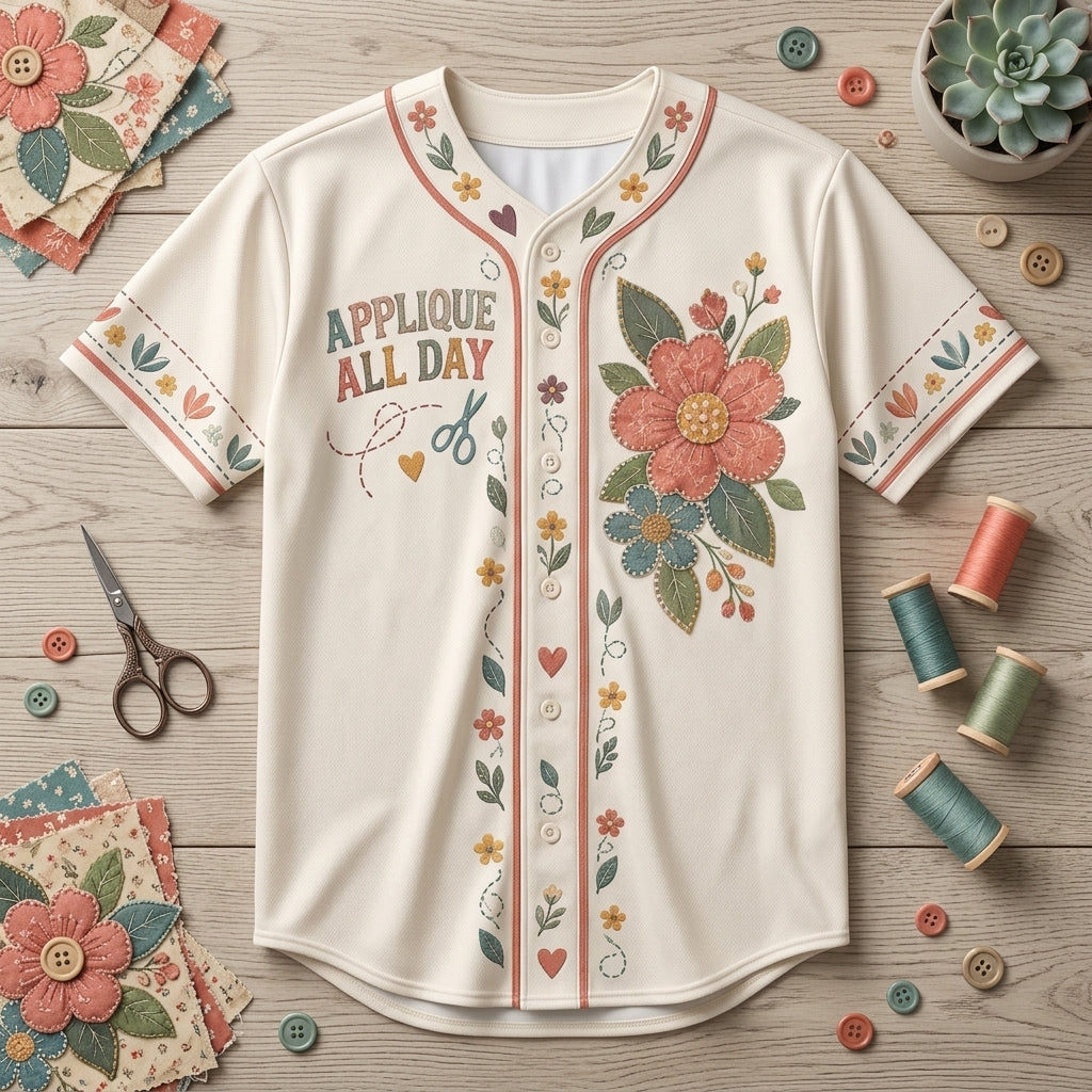 Personalized Applique Quilter Baseball Jersey – Custom Cut Stitch Bloom Repeat Sewing Gift - mockup 4