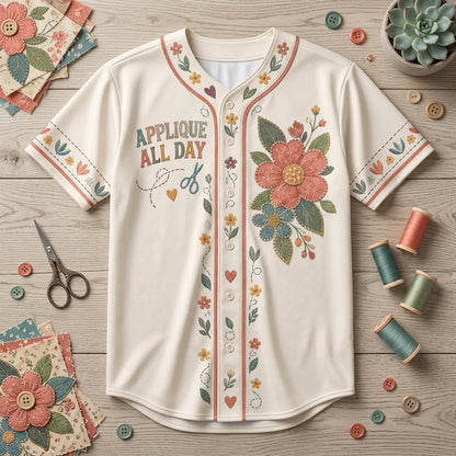 Personalized Applique Quilter Baseball Jersey – Custom Cut Stitch Bloom Repeat Sewing Gift - mockup 4