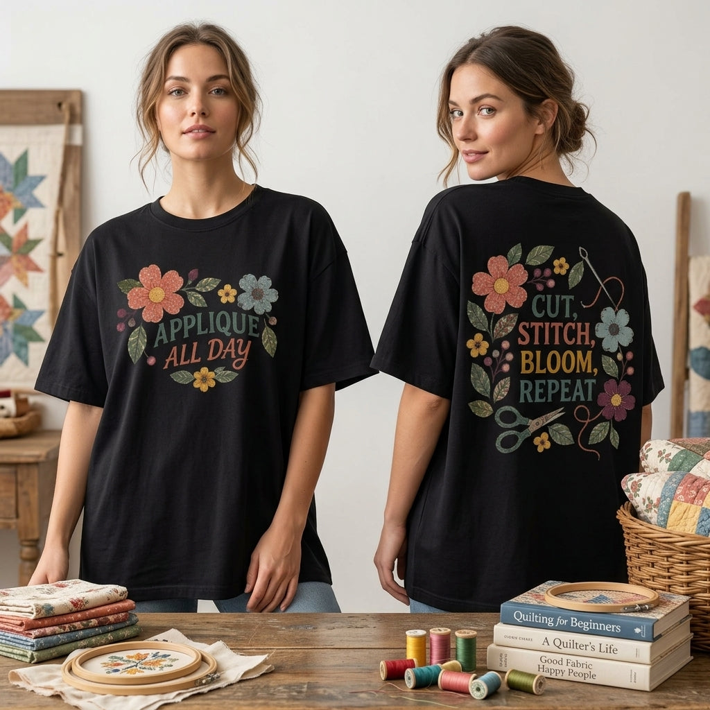 Applique Quilter Floral T-shirt Sweatshirt Hoodie - Gift for Sewing Enthusiasts - mockup 1