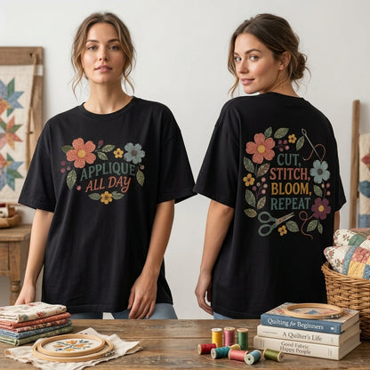 Applique Quilter Floral T-shirt Sweatshirt Hoodie - Gift for Sewing Enthusiasts - mockup 1