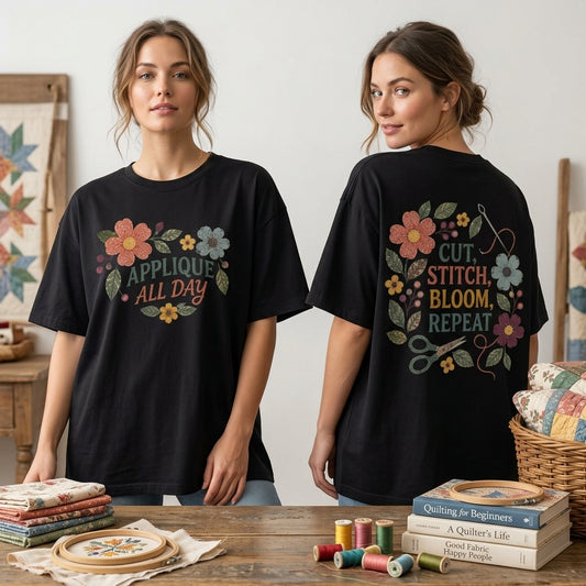 Applique Quilter Floral T-shirt Sweatshirt Hoodie - Gift for Sewing Enthusiasts - mockup 1