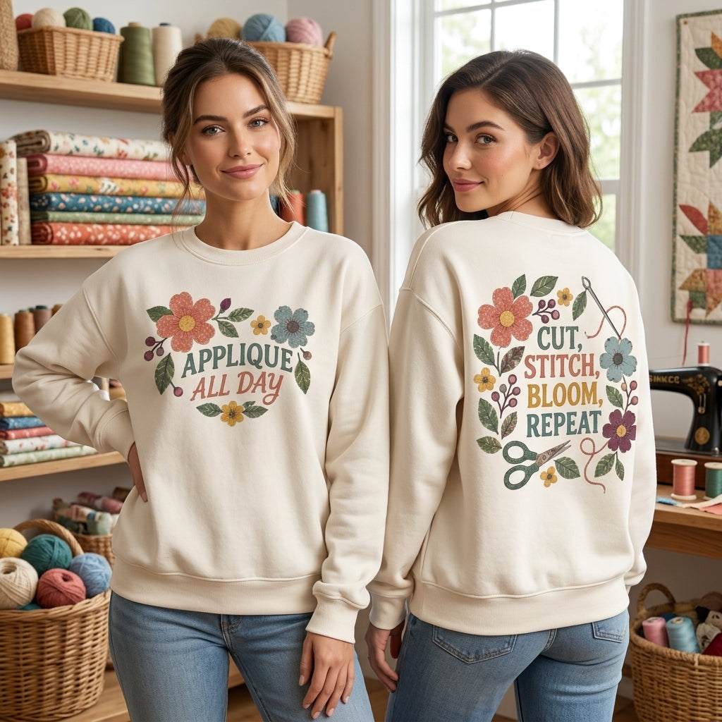 Applique Quilter Floral T-shirt Sweatshirt Hoodie - Gift for Sewing Enthusiasts - mockup 3