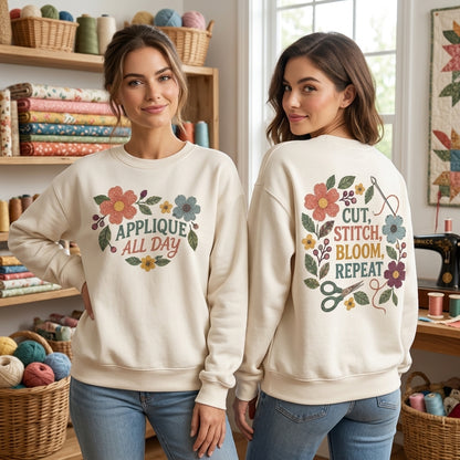 Applique Quilter Floral T-shirt Sweatshirt Hoodie - Gift for Sewing Enthusiasts - mockup 3