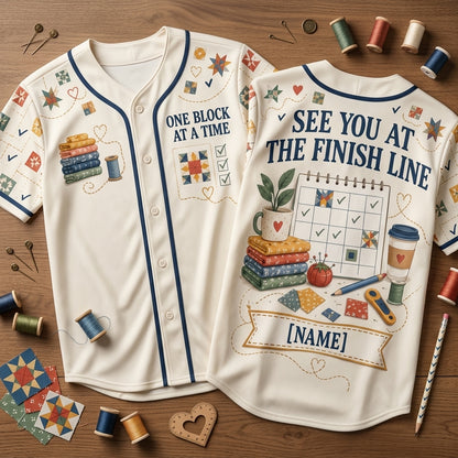 Personalized Block of the Month Quilt Baseball Jersey - Custom Name Quilting Gift - mockup 1