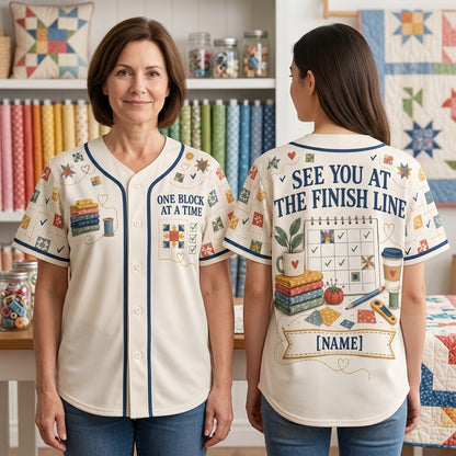 Personalized Block of the Month Quilt Baseball Jersey - Custom Name Quilting Gift - mockup 2