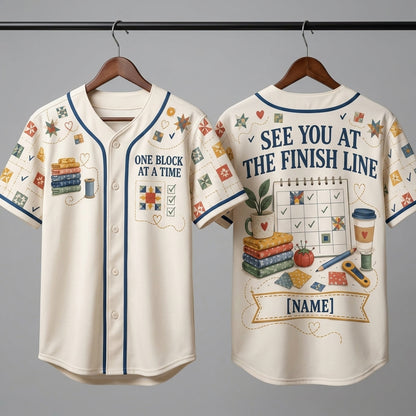 Personalized Block of the Month Quilt Baseball Jersey - Custom Name Quilting Gift - mockup 3